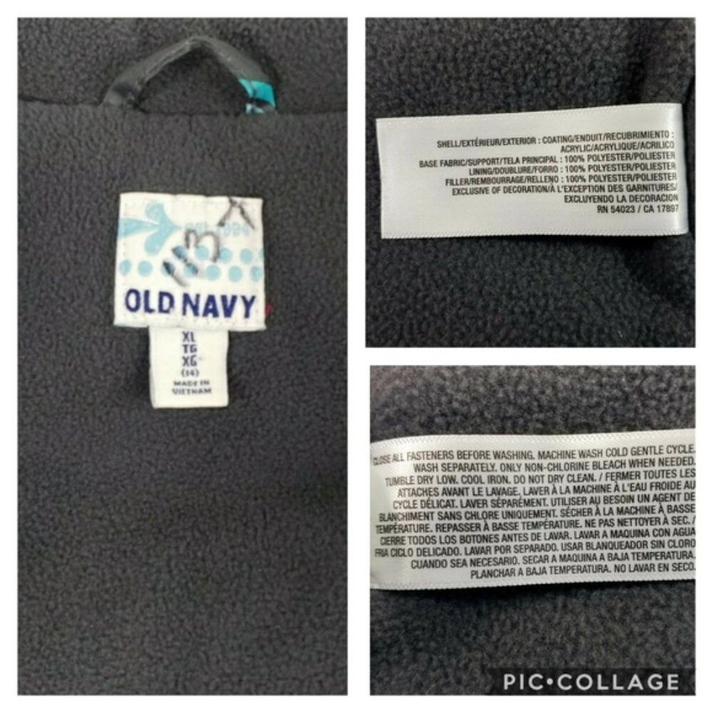 Old Navy Gray Multicolor Peace Sign Zip Up Fleece Lined Puffer Vest Girls XL/14 - Picture 9 of 10